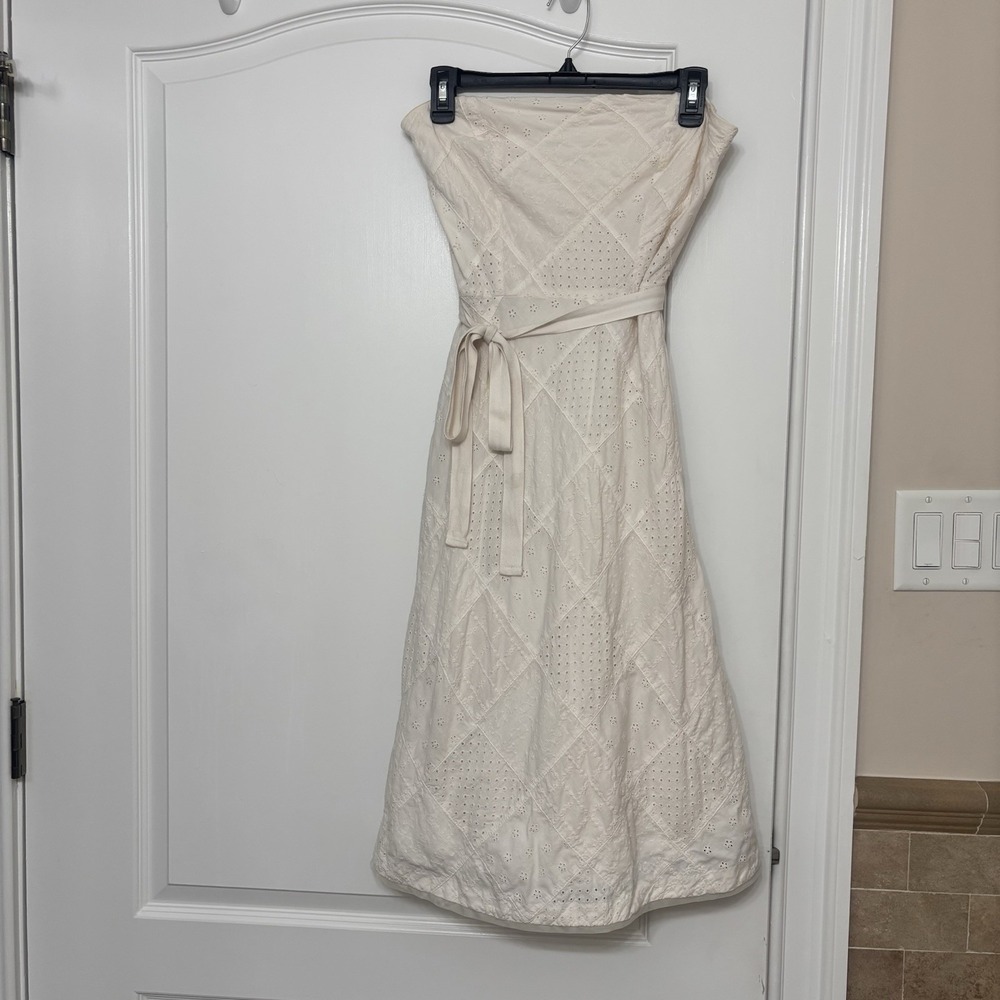 American Eagle Y2K Ivory Strapless Eyelet Embroidered Patchwork Mini Dress Small